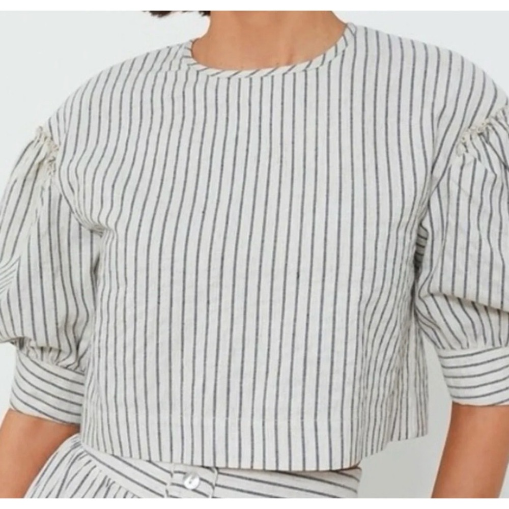 tuckernuck linen stripe edie crop top, women size medium